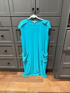 Sympli Turquoise Sleeveless Pocket Midi Dress